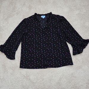 CeCe Black Top with Pink and Blue Floral Design